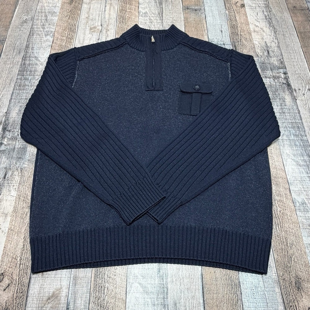 Peter Millar 1/4 Zip Merino Wool Sweater Men's XL Navy Military Pocket Pullover